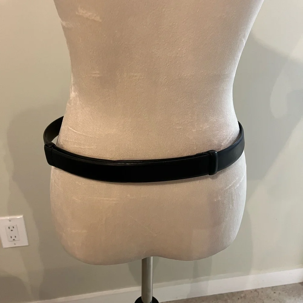 Chico's Black Leather Southwestern Style Belt with Etched Silver & Gold Buckle